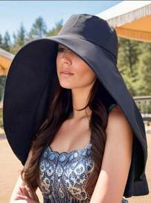 1 件装女士宽边太阳帽，涤纶纤维，非弹性，编织，防紫外线，夏季头巾，适合骑自行车和海滩，可洗 - 太阳帽 - 彩色 - 查看 8