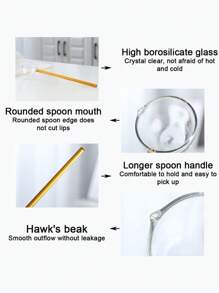 Multicolor High Borosilicate Glass Spoon, Kitchen Accessories, Kitchenware, Heat-Resistant Kitchen Spoon, Milk Coffee Salad Spoon, Long Handle Baking Stirring Spoon, Dessert Stirring Spoon, Hot Oil Spoon, Very Suitable For Milk, Coffee, Tea, Cocktails, Soup, Cold Drinks, Desserts, Etc., Suitable For Bars, Banquets, Parties, Restaurants And Homes, Ideal Gifts. Mother's Day Gift - Multicolor - View 10