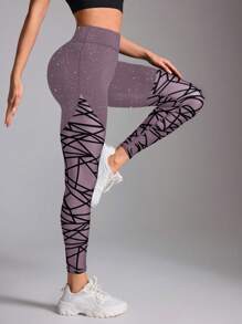 Fashion Women's Fleece Mesh Fabric Flash Point Sports Tights - Mauve Purple - View 4