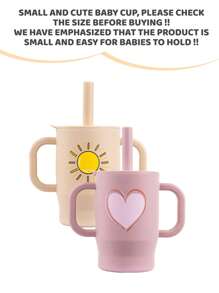 2pcs 5oz/150ml Creative Printed Kids Training Cup, With Handle & Straw, Silicone,  & Material, Suitable For Boys & Girls