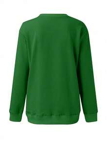 Simple Round Neck Long Sleeve Casual Thin Pullover Sweatshirt - Dark Green - View 3