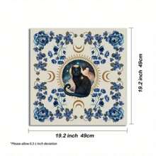 1pc Mysterious Cat Tarot Divination Altar Cloth - Square Polyester Knit Fabric Tablecloth, Handmade Witch Tarot Mat With Floral Print, Suitable For Witchcraft Altar, Farmhouse Decor, Rune Games And Card Reading - FUZB001 - View 4