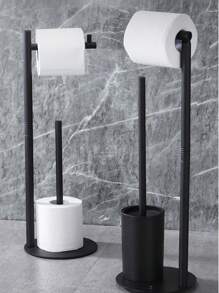 1 pieza Estantería de almacenamiento para baño, Porta rollos de papel higiénico y soporte para cepillo de inodoro de acero inoxidable