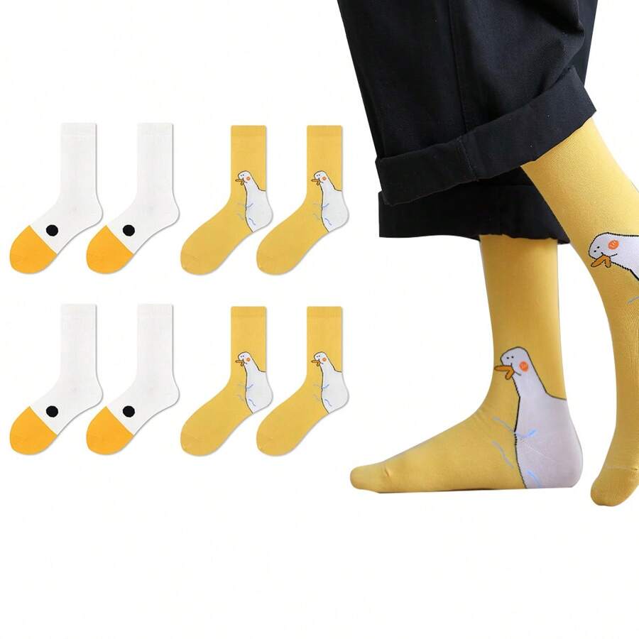 1 Pair/2 Pairs Funny Personalized Cartoon Goose & Duckling Printed Mid-Calf Socks, Family, Couple Matching Hosiery - Multicolor - View 1