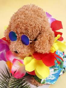 3pcs/Set Pet Dog And Cat Hawaiian Clothing, Including Cool T-Shirt Summer Clothes For Puppy, Fun And Cute Dog Vintage Fashion Sunglasses And Colorful Leis, Suitable For Small And Medium-Sized Pets