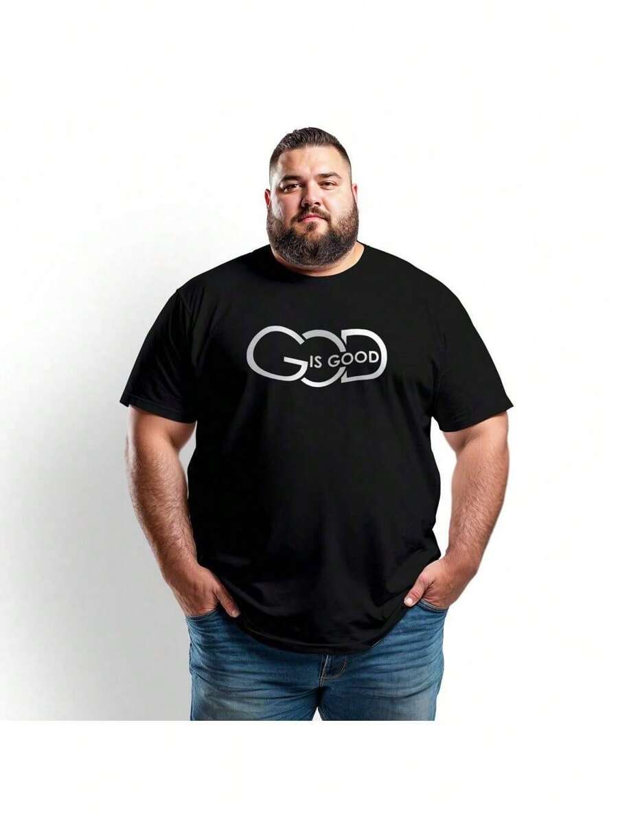 Personalized Plus Size Men's T-Shirt With Good Is Good Writing Super Stylish Summer 100% Cotton - 黑色 - 查看 1