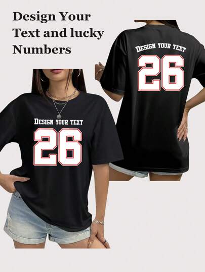 Personalized Customized Women Oversize T-Shirt - Jersey Lucky Number Custom - Add Your Text/Name/Lucky Number/Athlete Number/Design Your Own Personalized Printed T-Shirt For Party, Watch Ball Game With Friends, Team Uniform
