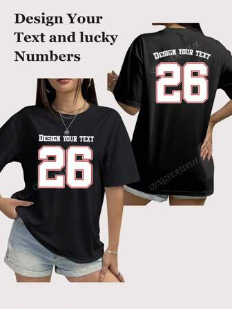 Personlig anpassad överdimensionerad T-shirt för kvinnor - Jersey Lucky Number Custom - Lägg till din text/namn/lyckonummer/idrottsmansnummer/design din egen personliga tryckta t-shirt för fest, titta på bollspel med vänner, laguniform