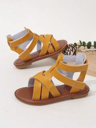 Girl Summer Stripe Cut-Out Roman Sandals, Outdoor Casual Flat Boots, Comfortable Vacation Beach Sandals