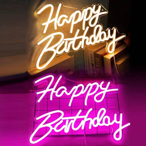 Happy Birthday Neon Warm Light/Pink Light /Cold White Light LED Neon Wall Decoration, USB & Battery Box Dual Power Letter Light Sign, Home Bedroom Bar Club Birthday Party Decoration Birthday Gift Light