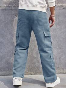 Herren Jeans-Optik Stretch Cargo Cargohose, gerades Bein