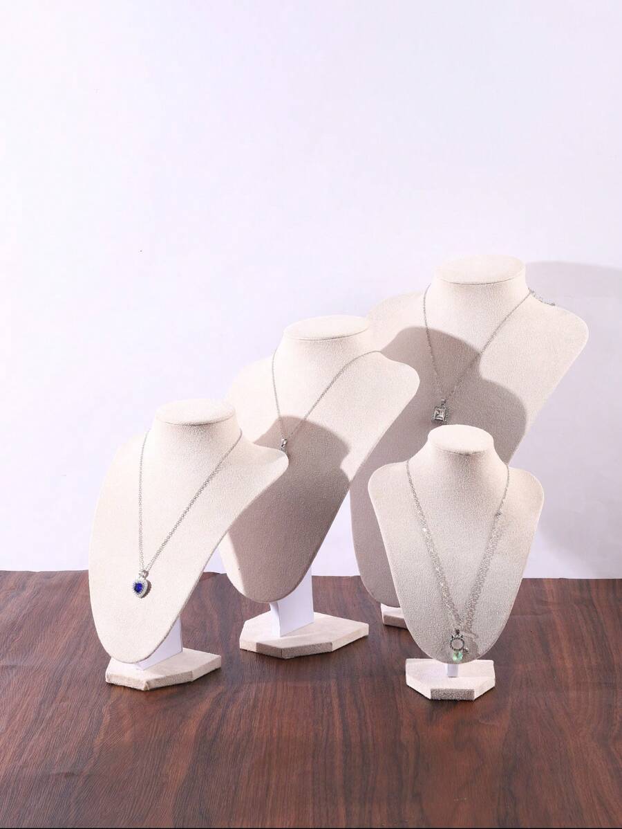 Rice-Colored Velvet Human Neck Jewelry Display Stand, Necklace Pendant Display Model - Beige - View 1