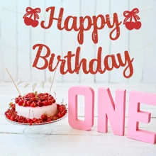 Pancarta de cumpleaños con cerezas - Divertido tema de frutas Feliz cumpleaños Pancarta, Pancarta de cumpleaños 1er cumpleaños con cerezas, Decoraciones de fiesta de cumpleaños con tema de cerezas Brillo rojo
