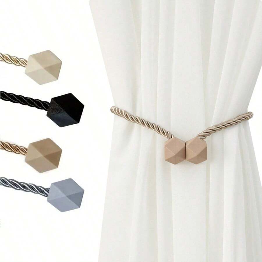 2pcs Magnetic Window Curtain Tiebacks, Cube Shaped Curtain Clips For Curtain Holdback, Curtain Ties, Curtain Hooks, No Drill Window Curtain Holders - one-size - View 1