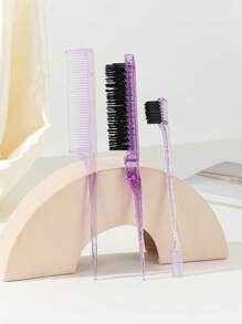 3/4PCS/Set Loose Powder Tapered Brush, Dual-Ended Edge Controlling Brush And Fluffy Powder Shape Brush Kit - Purple - View 4