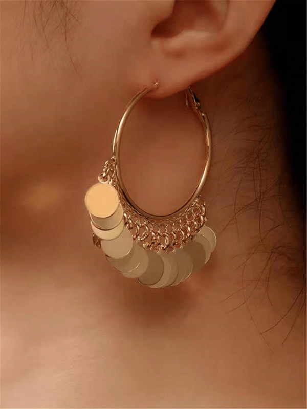 1pair Disc Charm Earrings Fashion Gemetric Round Pendant Large Hoop Earring For Women Sexy Look