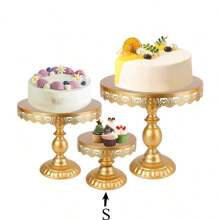 1pcsRound Golden Cake Stand, Elegant Lace Decorated Dessert Tray, Suitable For Weddings, Birthdays, Parties, Celebrations, Cake Display Stands