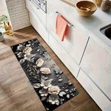 1pc 3D Floral Kitchen Rug, Absorbent Anti-Slip Anti-Dirt Kitchen Mat - Perfect For Farmhouse, Entrance, Indoor, Room Decor, Kitchen, Dining Room, Small Office/Home Office, Sink, Laundry Room