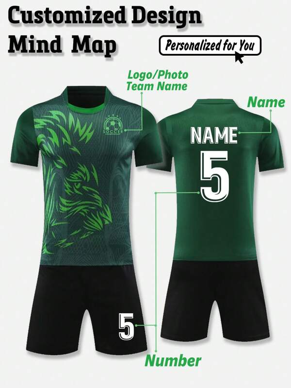 2 buc. Tricou sport personalizat pentru bărbați cu grafică, logo, nume și design, pantaloni scurți, îmbrăcăminte de echipă pentru echipa de fotbal universitară primăvară/vară