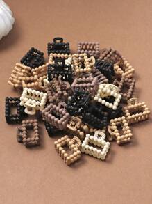 30pcs Small Size Black, White & Brown Pom Pom Square Hair Clips For Ponytail,Hair Accessories,Hair Claw,Claw Clips,Hair Clutch,Hair Jaw Clip Fall Winter For Vacation Outfits Woman