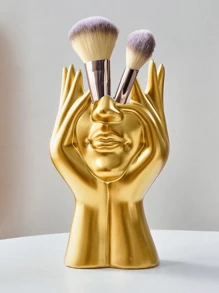 1 pièce Un support de pinceau pour le visage de style artistique doux et de luxe léger, un organisateur élégant de maquillage et d'accessoires (blanc) Décoration de la salle de bain à la maison Organisateur de maquillage d'été Retour à l'école
