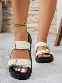 Women Simple Slippers Sandals, Casual Beach Vacation Open Toe Thick Sole Slides, Comfortable Flat Fashion Sandals