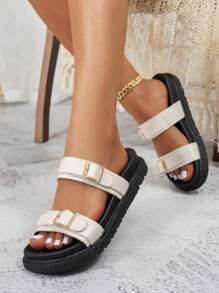 Women Simple Slippers Sandals, Casual Beach Vacation Open Toe Thick Sole Slides, Comfortable Flat Fashion Sandals