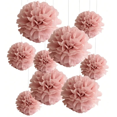 1/3/5Pcs Blush Pink Rose Gold Tissue Paper Flowers Decorations For Boho Birthday Bridal Shower Wedding Bachelorette Party Decor Ceiling Wall Hanging Tissue Pom Poms
