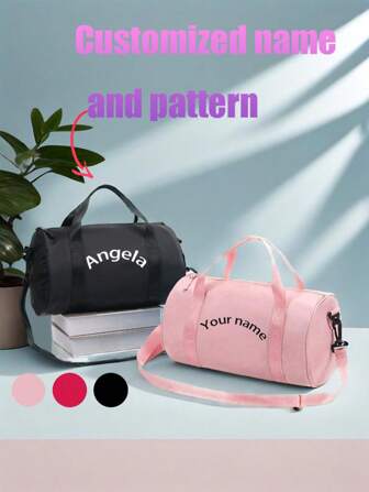 Bolsa de deporte personalizable con nombre en unicolor, bolsa de viaje para exteriores de gran capacidad, adecuada como bolso de hombro y bolsa de deporte, para uso diario, regalo para familiares y amigos