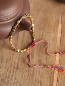 YAUKIA 1pc 8mm Copper Bead Braided Bracelet, Non-Specific Beaded Bracelet, Wealth Bracelet, Bohemian Style Jewelry Gift - Multicolor - View 3