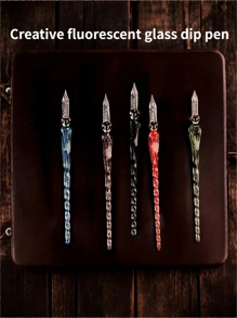 1 Set de pluma estilográfica de cristal, regalo de negocios, pluma de muestra, premio de actividad escolar, incluye pluma estilográfica, tinta, soporte para pluma, adecuado para aprendizaje, oficina, escritura de arte DIY, regalo de cumpleaños, regalo de regreso a clases