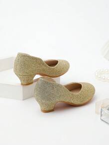 2025 Fashion New Gold Shiny Kids High Heels, Elegant Luxury High Heels For Girls, Suitable For Dance Performances, Elegant Princess Shoes, Bling Teen High Heels, Party High Heels - Gold - View 4