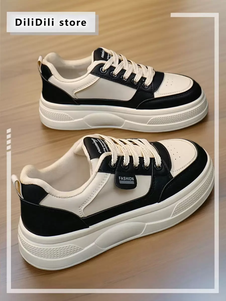 女士时尚百搭休闲厚底运动鞋 - 黑卡 - 查看 1