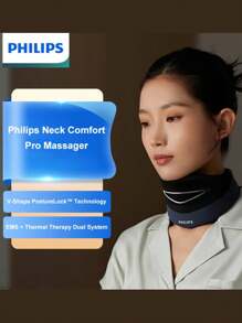PHILIPS PM3306 颈部按摩器 - 4 种模式，12 级强度，EMS 脉冲，双重热疗系统，无线轻巧，缓解肩背疼痛，便携式设计，适用于办公室、家庭和旅行
