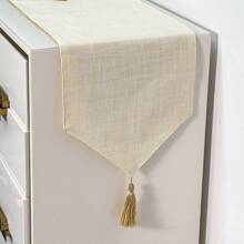 1 pieza Camino de mesa de unicolor simple de imitación de lino con impresión digital y flecos de doble capa, adecuado para cocina, comedor, bar, cafetería, uso doméstico diario, decoración de fiesta festiva, 30*180cm/30*200cm - Multicolor - Ver 14