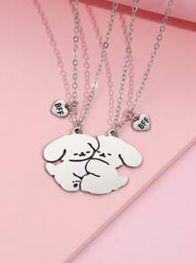 2 件不锈钢大耳朵小狗吊坠和心形 BFF 项链套装，适合日常佩戴和送给最好的朋友的礼物