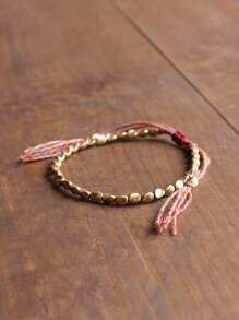 YAUKIA 1pc 8mm Copper Bead Braided Bracelet, Non-Specific Beaded Bracelet, Wealth Bracelet, Bohemian Style Jewelry Gift - Multicolor - View 4