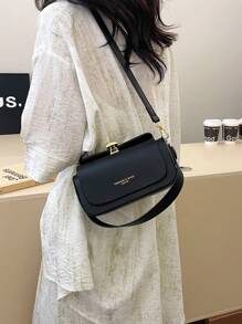 Classic Multifunctional Solid Color PU Waterproof Handbag, Solid Color Decor Design, Metal Buckle Decor, Dual Handle Handbag, Minimalist Elegant Multifunctional Square Bag, Suitable For Travel, Shopping, Commuting And Gatherings - Black - View 7