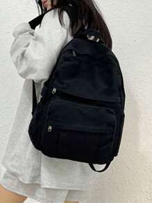 LECEY Versatile Fashion Women Canvas Backpack, Casual Daypack - Black - View 4