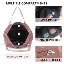 Carry On Hand Luggage Bag For Airplanes, Travel Duffel Bag For Women, Overnight Bag For Women And Men With Shoe Compartment, Foldable Weekender Bag, Portable Gym Tote Bag Sports - Pink - View 4