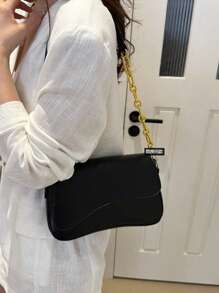 Minimalistischer einfarbiger Umhängetaschen-Überschlagtasche, klassische strukturierte Umhängetasche für Damen