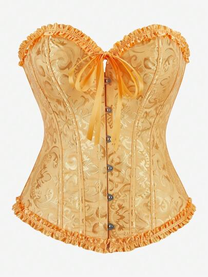 Corset clásico de busto alto, body ajustado sin tirantes con ballenas, top con cintura de volantes, adecuado para mascarada, Halloween, amarillo