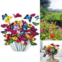 50pcs Butterfly Decorations, Creative DIY Butterfly Swing Pegs, Waterproof PVC Decorations For Simulated Butterfly Garden Pegs With Spring Rods Suitable For Indoor/Outdoor Christmas Garden - Multicolor - View 3