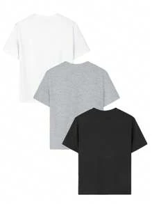 3pcs/Set Boys Teen Casual Print Round Neck Short Sleeve T-Shirts, Summer Student Fashion Tops - Multi Colors, Wear Our Comfortable And Stylish Children's T-Shirts To Explore The World! - Grey - View 4