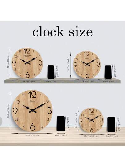 1pc 10 16 Inch Minimalist Faux Wood Texture Wooden Wand Klok Battery Powered, Round Silent Non Ticking Clock, Living Room, Bedroom, Kitchen, Home ation, /Holiday out Battery) Room Bedroom Dormitory Back To School Surprise Supplies view 3