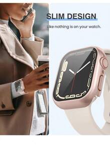 2026 Pack3 Estuche 3en1 PC Vidrio Templado Watch Series4-11, Protector Delgado Transparente Negro Oro Rosa - Luz de estrellas + Oro rosa + Transparente - Ver 5