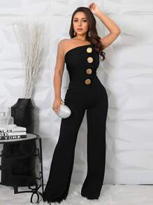 Mono elegante de unicolor negro sin mangas para mujer, nuevo para graduación, cena