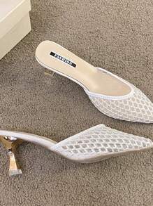 Pointed Toe High Heel Netted Mule Sandals, Elegant Ladies Slippers