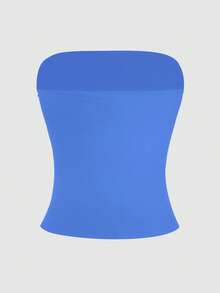 XLLAIS 性感无肩带基础款吊带背心，时尚纯色弹力修身蓝色抹胸上衣，适合所有季节休闲夏季穿着 - 亮藍色 - 查看 6