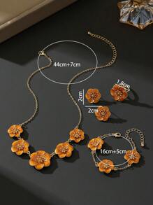 1 套女士珠宝 - 1 件橙油滴花卉吊坠项链、1 对耳环、1 枚戒指、1 条手链、度假风格（无礼品盒） - 橘色 - 查看 6